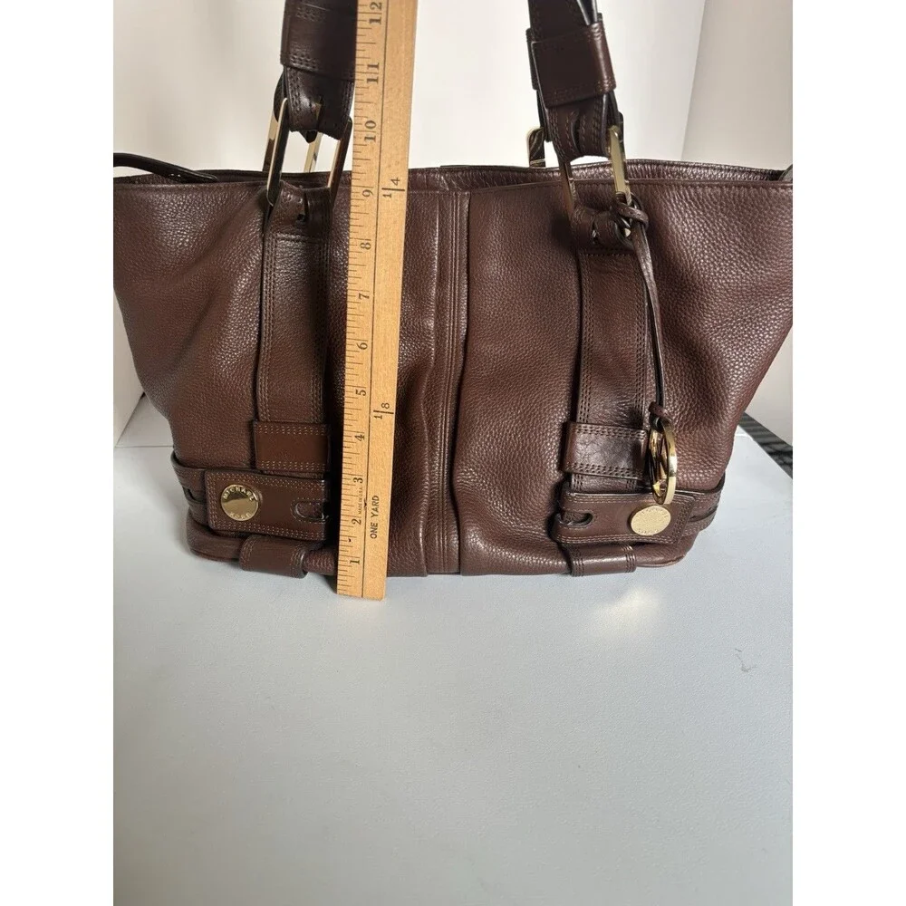 Michael Kors Harness Grab Bag Dark Brown Mocha Pebble Leather Purse Handbag